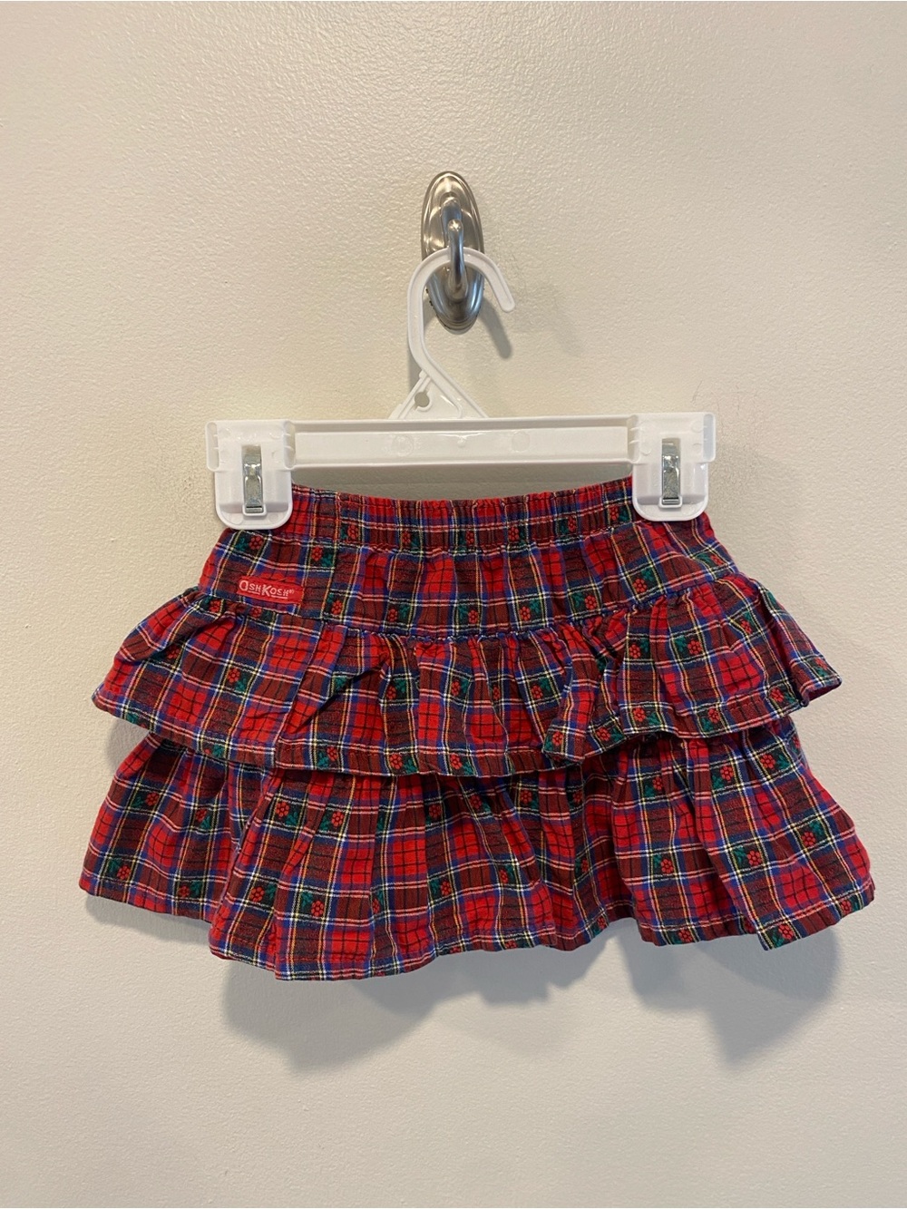 Vintage 90s OshKosh B'gosh Girls Tiered Ruffle skirt sz 2t tartan plaid holiday
